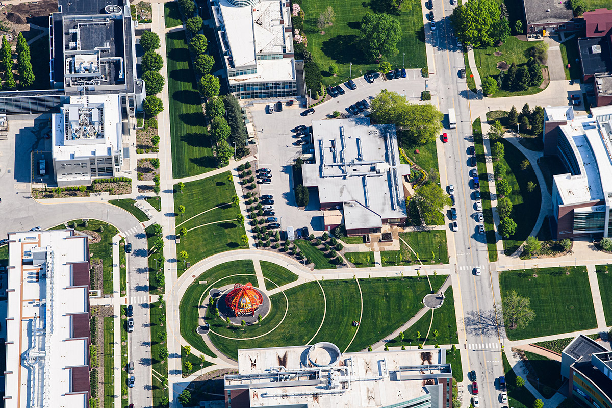 Aerial view of Purdue Discovery Park.